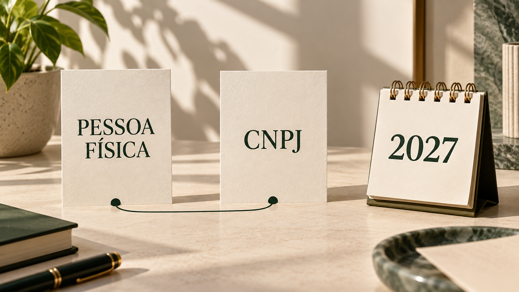 Cartões ilustrativos com Pessoa Física e CNPJ ao lado do ano 2027.