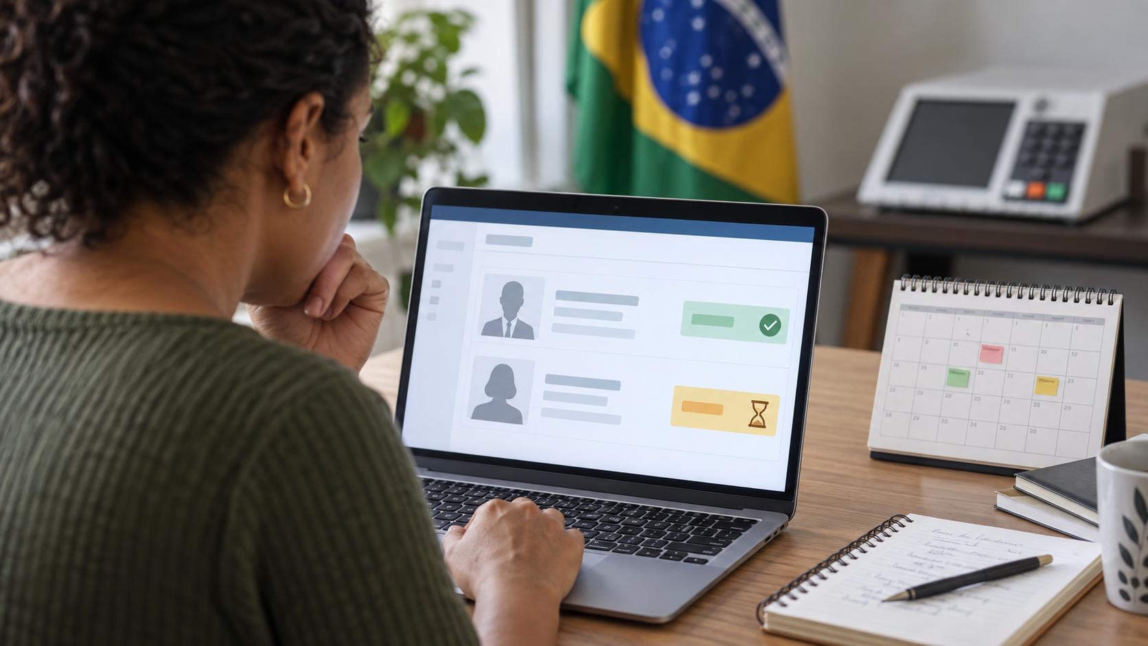 Eleitora consulta no celular situação genérica de candidaturas antes de votar.
